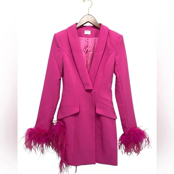 Miss Circle Madeline Fuchsia Feather Trim Blazer Dress Barbiecore Size XXS - Picture 8 of 16